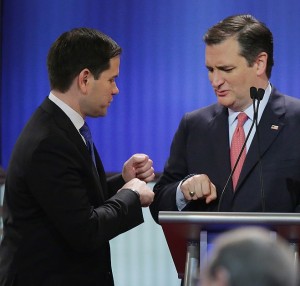 Rubio was ill at the last debate. Fist bumps for all.