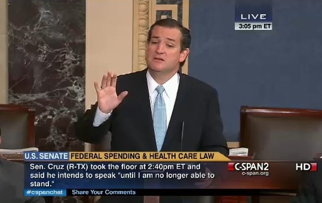 Cruz held the Senate floor in a 20+ hour filibuster opposing the Affordable Care Act (ACA - "Obamacare") in September 2013