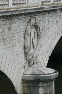 The crest of Napoleon Bonaparte (First Consul of the République Français) still in Paris...exiled on Main Street