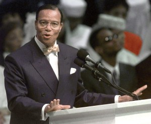 Louis Farrakhan: the US Nation of Islam leader who insists he is neither anti-Semitic nor anti-White in general in spite of blaming the inner city struggles of black families on Jews and refusing to condemn the "Death to All White Babies" chants of the New Black Panthers on POTUS election day 2008 in Philadelphia, Pennsylvania. BUT! He's not white so he gets a pass from the self-loathing, godless freaks in the Leftist media.