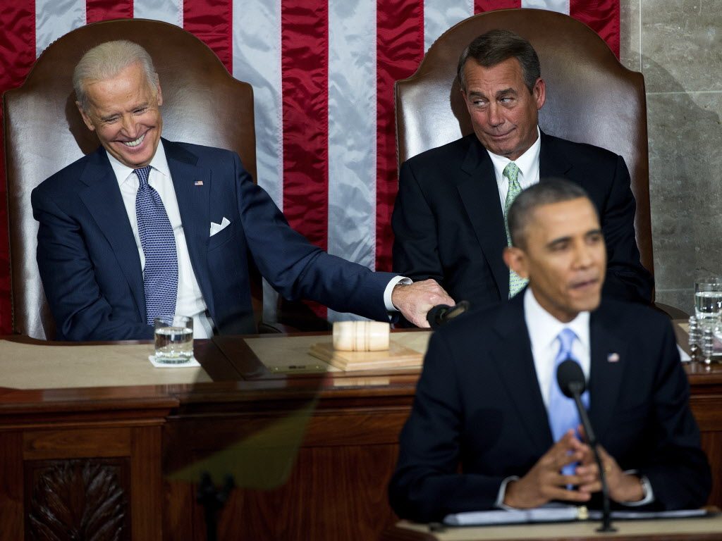 House Speaker John Boehner (R-Ohio) reacts to Vice President Joe Biden during President Barack Obama's SotU at the Capitol Building in D.C. 28, December 2014. (Doug Mills/The New York Times)